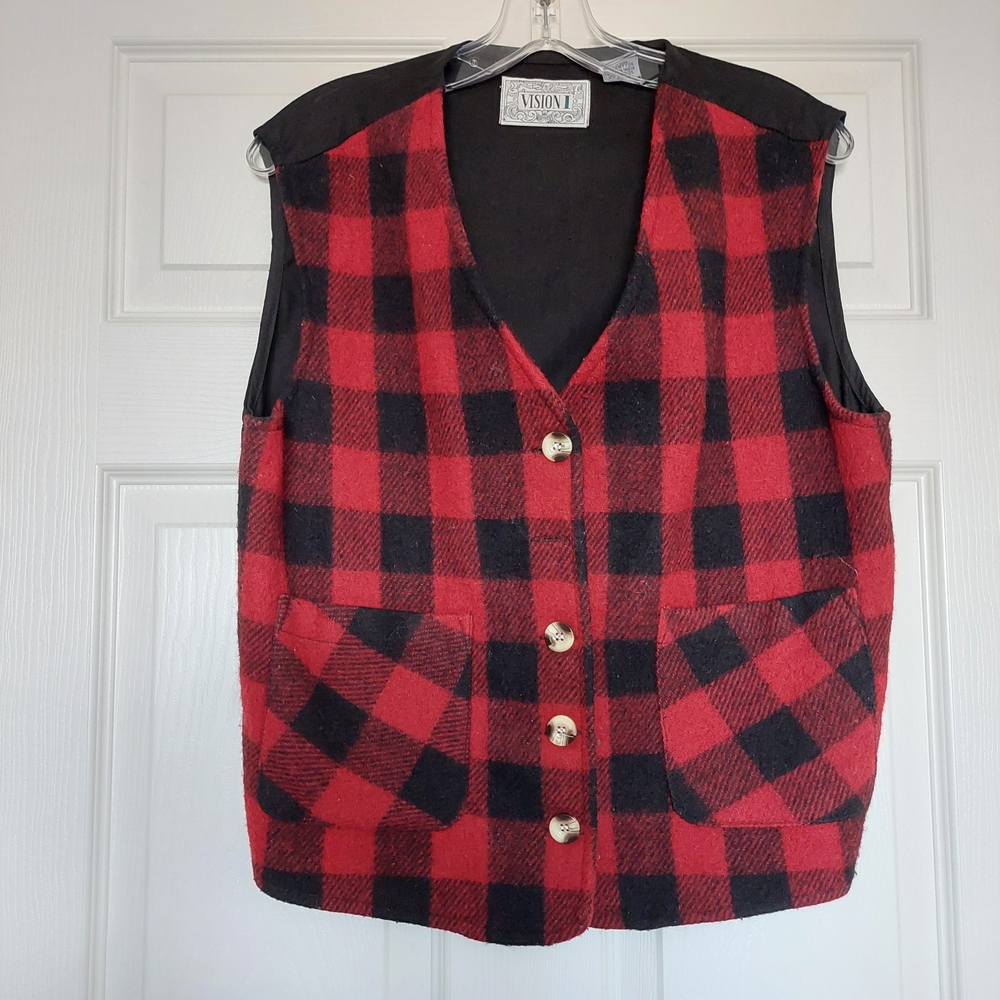 Sioni Red & Black Buffalo Plaid Vest